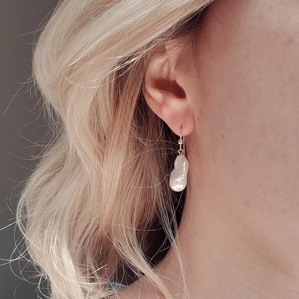 Fireball Baroque Pearl Earrings  14K Gold